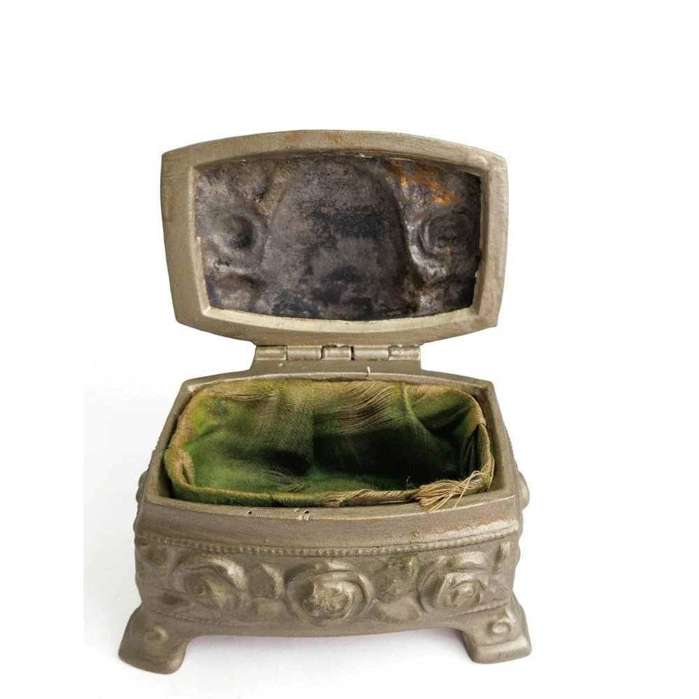 Antique Edwardian Jewelry Box Gold Gilt Metal Casket Style
